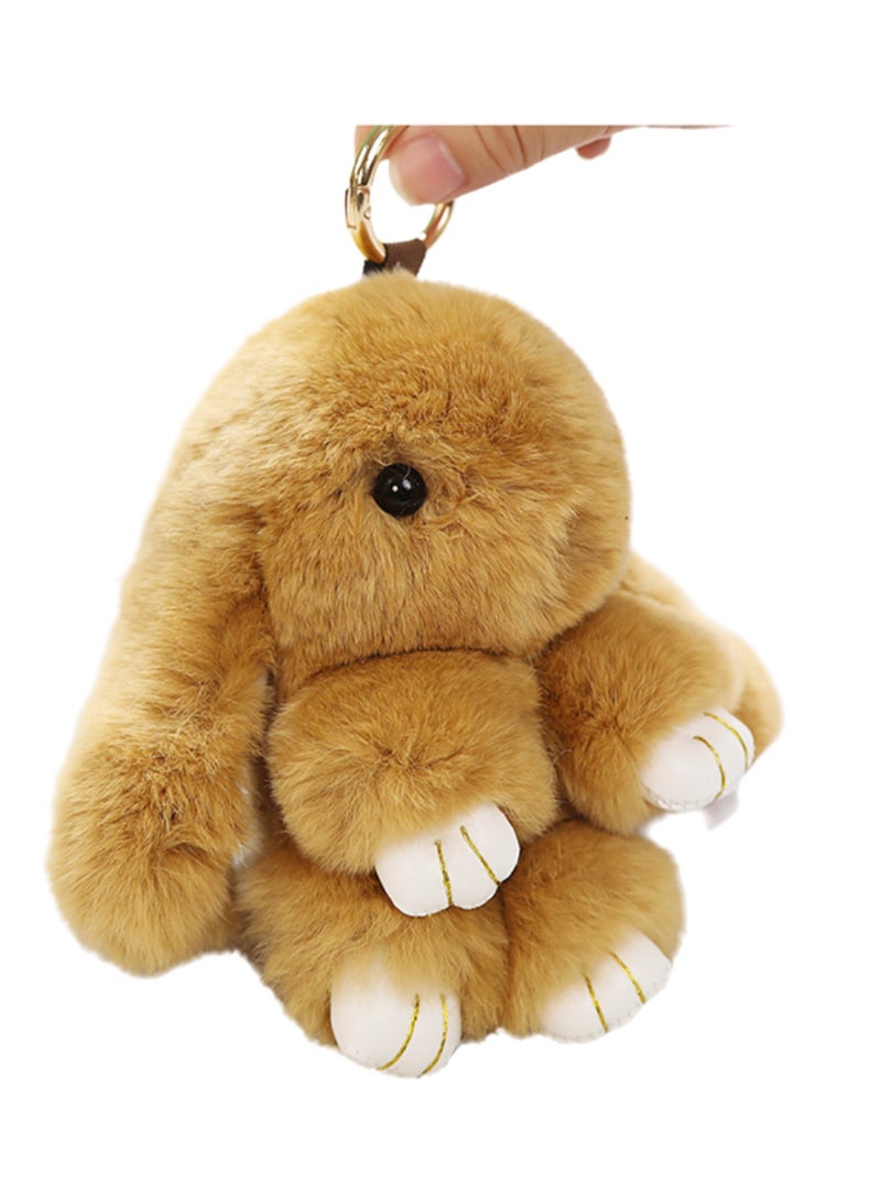 15 CM Cute Plush Rabbit Car Keychain Charm Keychain Handbag Pendant （Brown） - Image 1
